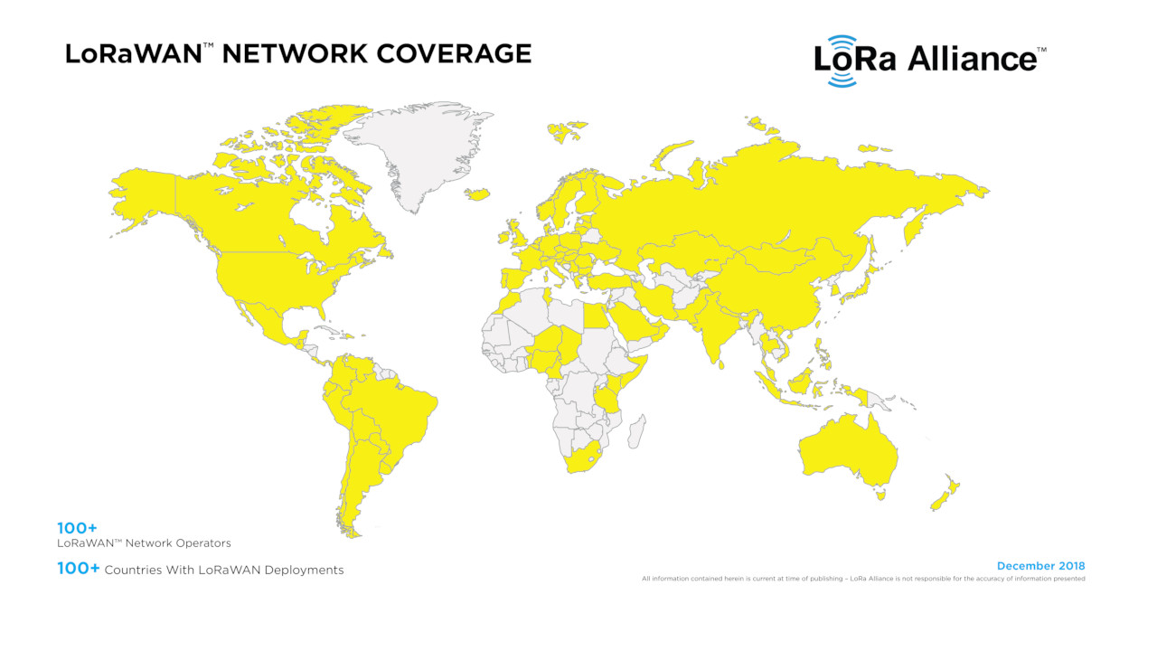 LoRa Alliance LoRaWAN Deployments Map (December 2018)